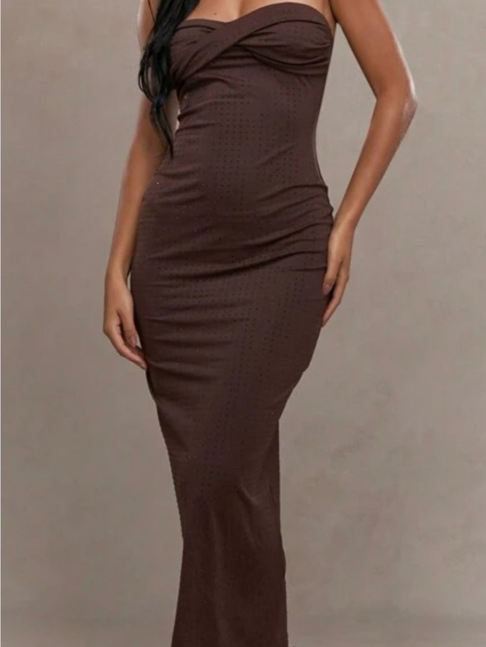 Missguided Strapless Chocolate Brown Bodycon Maxi Dress